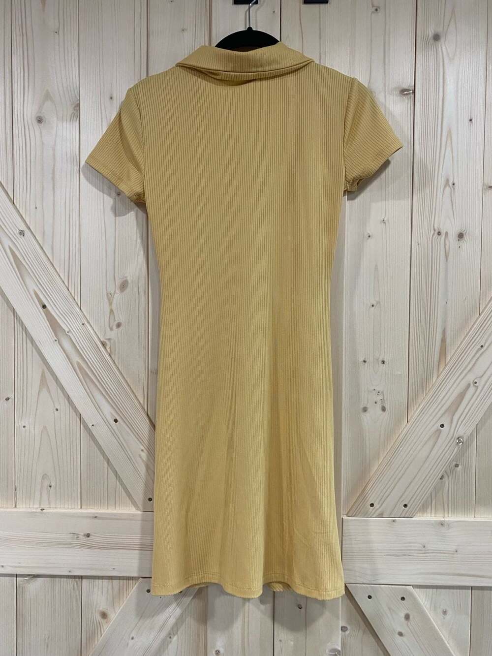 Pink Rose Ribbed Button-Up Ruched Mini Dress Yellow Size S - Picture 6 of 8